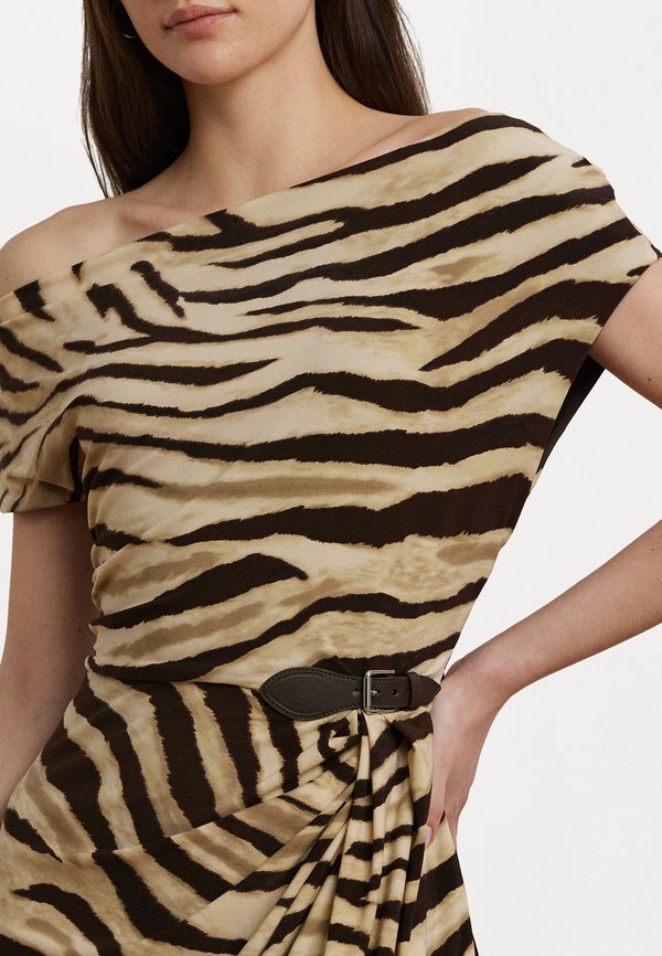 Lauren Ralph Lauren Print Buckle Trim Off the Shoulder Dress