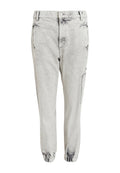 Hellgraue Cargohosen mit Acid-Wash-Effekt, elastischen Bündchen, Seitentaschen, Gürtelschlaufen und vorderer Knopfverschluss.