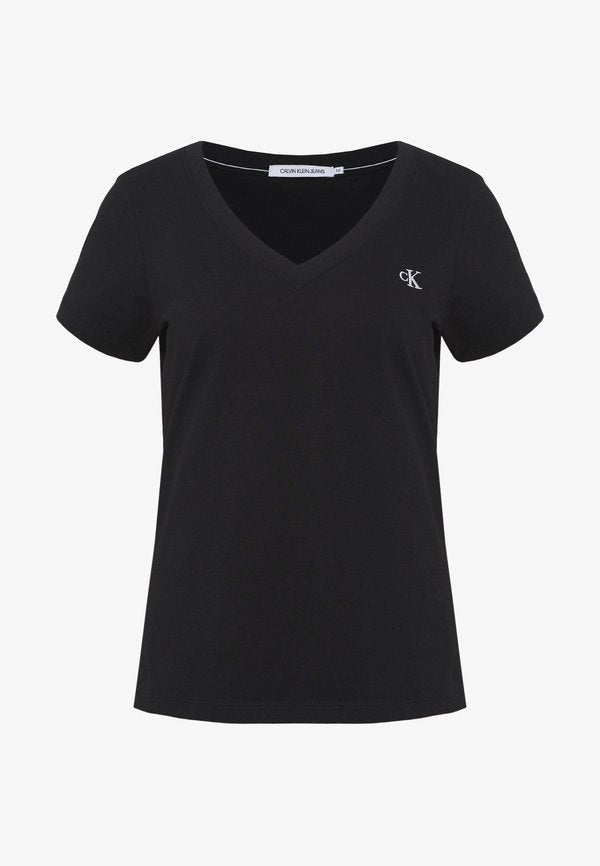 Calvin Klein Jeans EMBROIDERY V NECK - Basic T-shirt - black