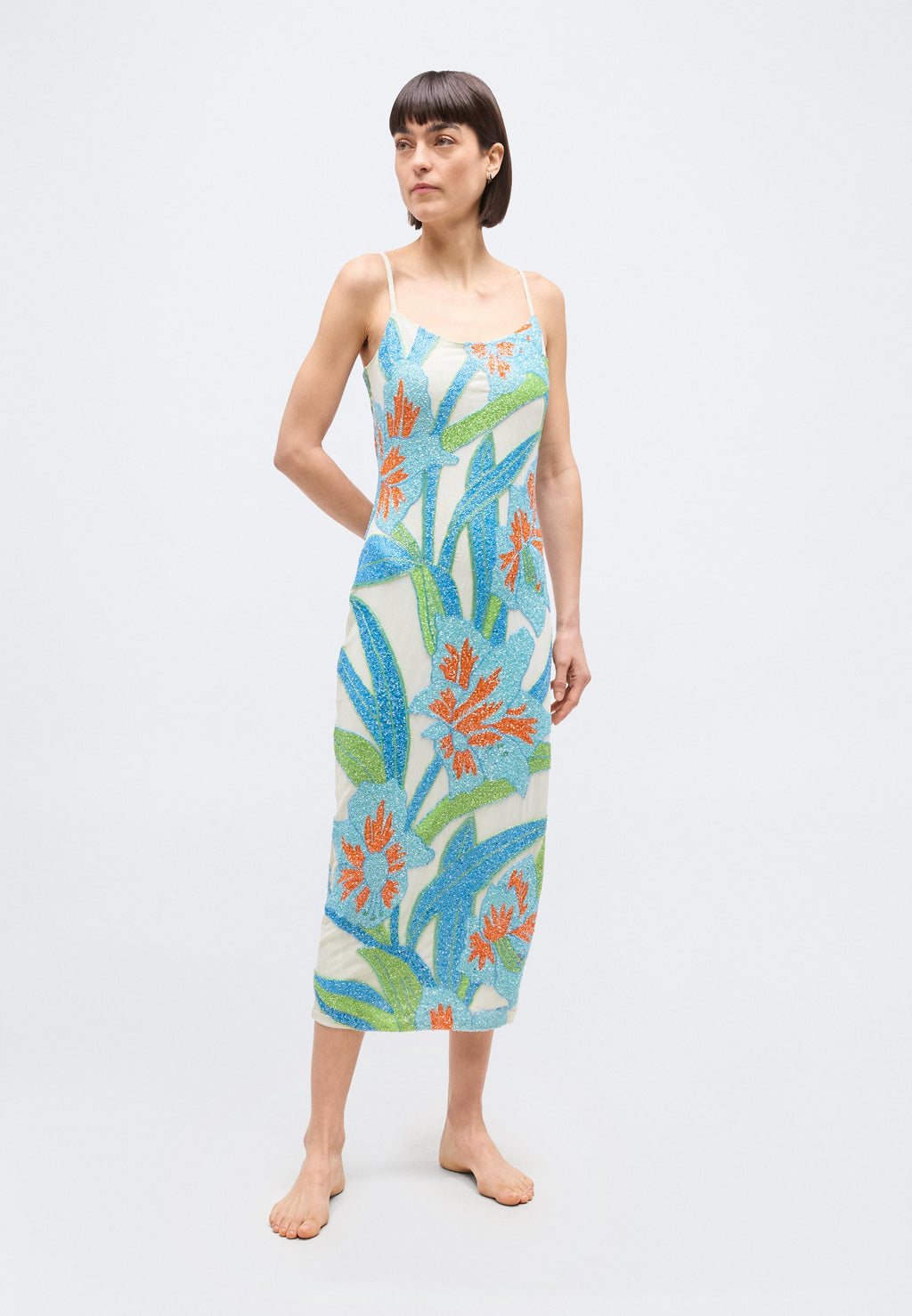 OCEANUS DELIAH BEADED MIDI DRESS