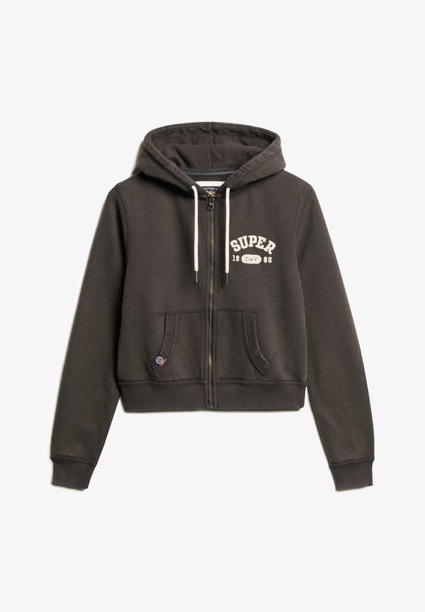 Superdry & Co ATHLETIC ESSENTIALS CROP - Zip-up sweatshirt - bison black