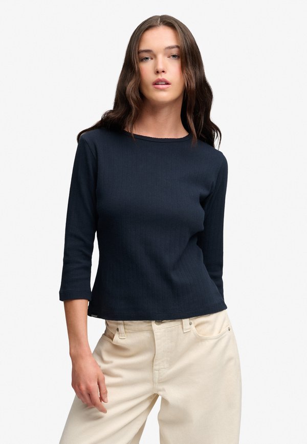 Superdry & Co SUPERDRY ATHLETIC ESSENTIALS POINTELLE HALF SLEEVE TOP.. - Long sleeved top - eclipse navy
