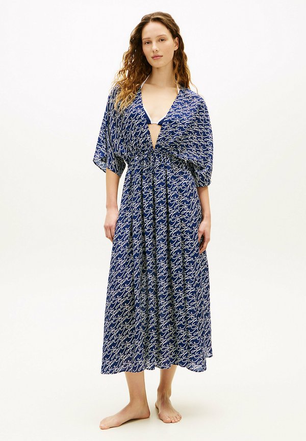 Tommy Hilfiger TOMMY HILFIGER PRINT LOW V-NECK KAFTAN - Beach accessory - th script preppy navy