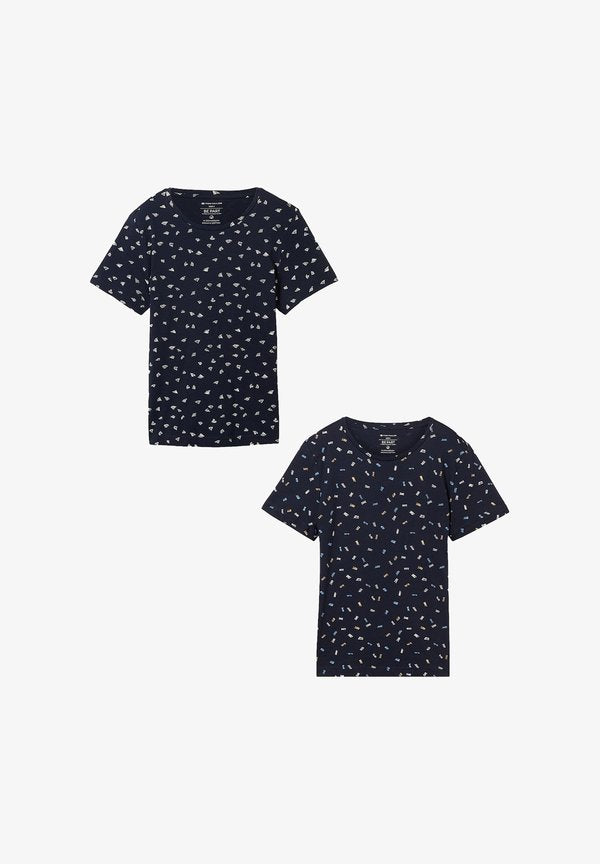 TOM TAILOR 2ER-SET RUNDHALS KURZARM - Print T-shirt - dunkelblau