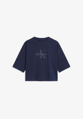 Calvin Klein Jeans OS CROPPED DENIM APPLIQUE MONOLO - Print T-shirt - pageant blue