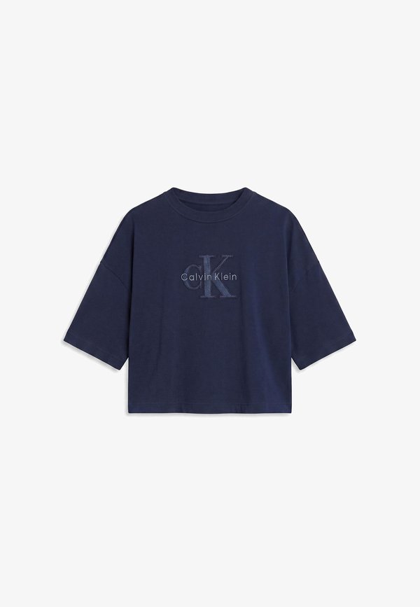 Calvin Klein Jeans OS CROPPED DENIM APPLIQUE MONOLO - Print T-shirt - pageant blue