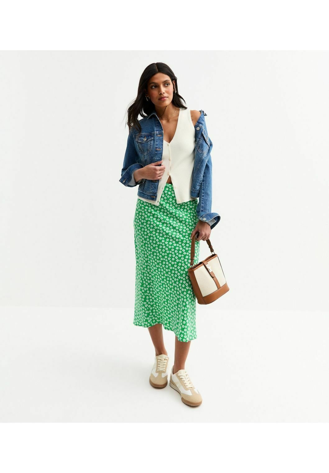 New Look DAISY PRINT BIAS CUT MIDI