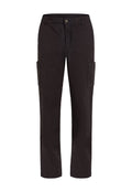 Schwarze Cargo-Hosen mit geradem Bein, ausgestattet mit Seitentaschen und einem Knopfverschluss. Hergestellt aus strapazierfähigem Stoff, mit sauberem Finish.