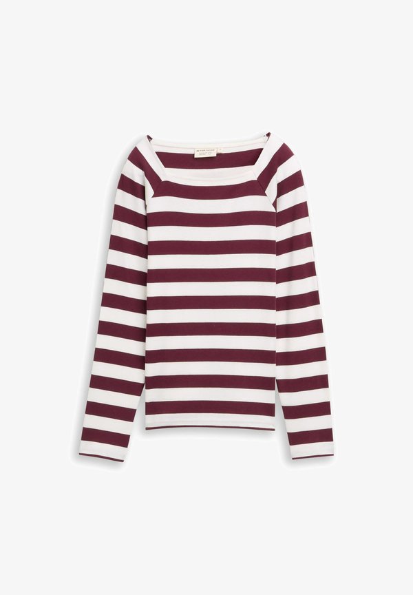 TOM TAILOR STRIPED CARRE NECK - Long sleeved top - bordeaux offwhite stripe