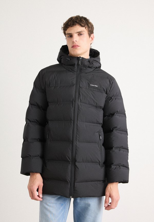 Calvin Klein LONG HOODED - Down coat - black