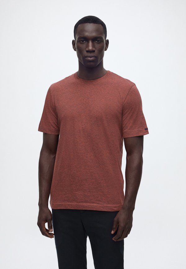 TOM TAILOR FINE STRIPED T-SHIRT - Basic T-shirt - orange tarmac grey fine stripe