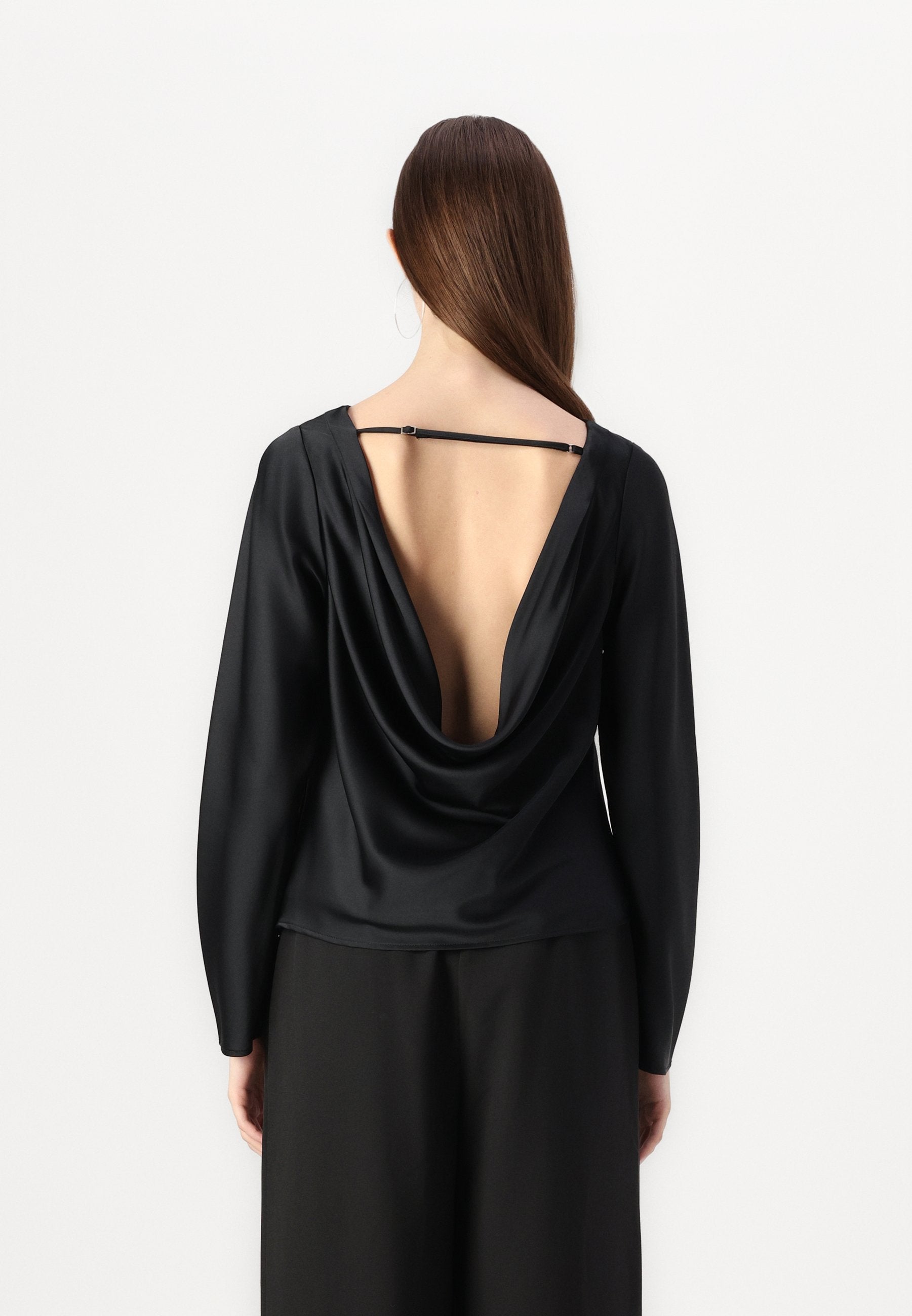 Abercrombie & Fitch Long-Sleeve Satin Cowl-Back Top