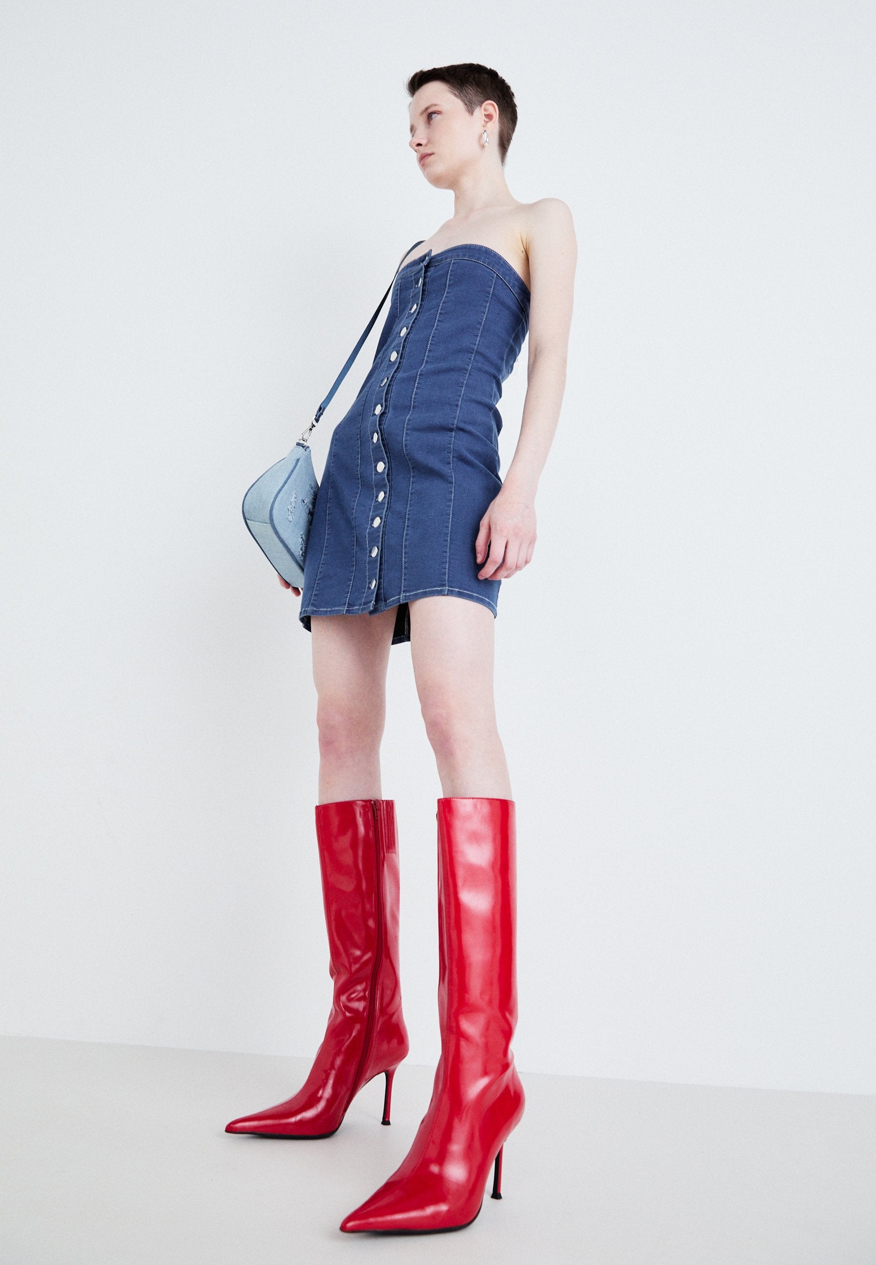 Denim Project BUTTON BANDEAU DRESS