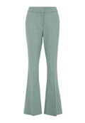 Hellgrüne, ausgestellte Hose aus einem glatten Material mit tailliertem Schnitt und hoher Taille. Verfügt über zwei Fronttaschen und ein cleanes, minimalistisches Design.
