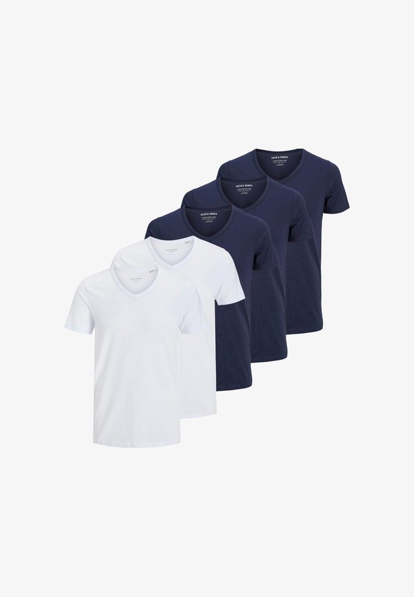 Jack & Jones 5 PACK - Basic T-shirt - dunkelblau/weiß