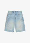 Bershka PATCH BAGGY - Denim shorts - light blue