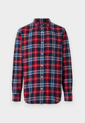 Langärmliges Hemd mit Knopfleiste im karierter Muster in Marineblau, Rot und Weiß. Hergestellt aus Flanell mit einem klassischen Kragen und einer linken Brusttasche.