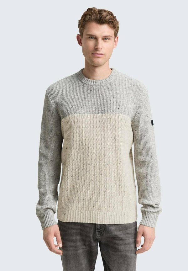 TOM TAILOR Jumper - grey offwhite nep colorblock