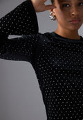 Even&Odd VELVET LONG SLEEVED TOP WITH STUDS