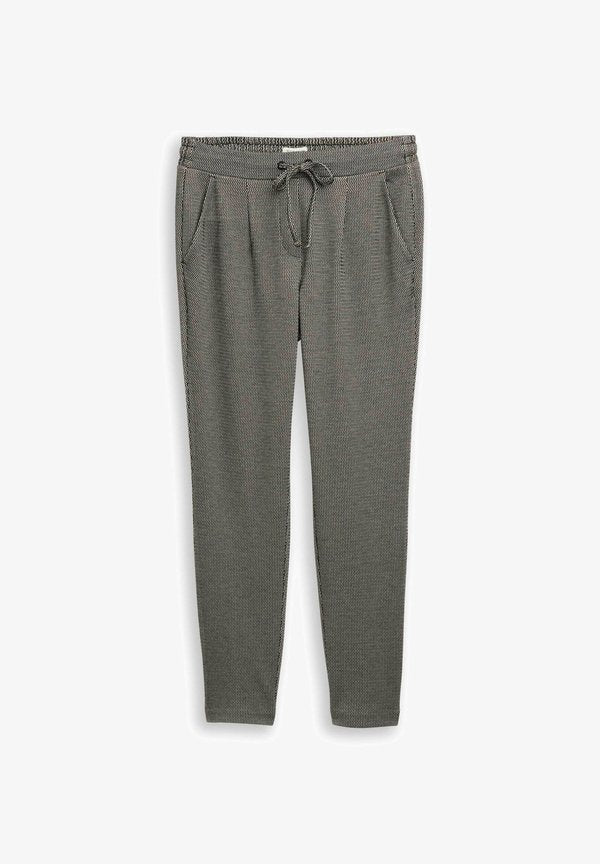 TOM TAILOR JACQUARD MIT KORDELZUG - Tracksuit bottoms - black/beige wave structure