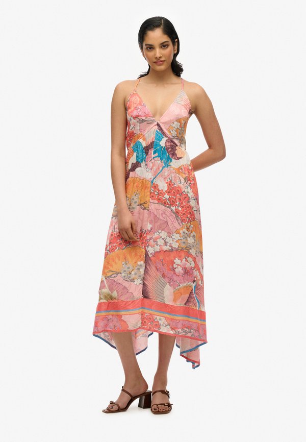 Superdry & Co PRINTED JACQUARD HANKY HEM - Maxi dress - kam coral
