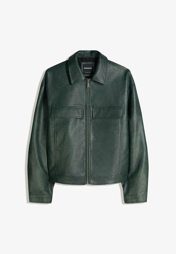 Bershka Faux leather jacket - green