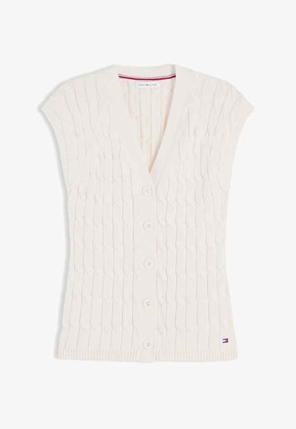 Tommy Hilfiger MID GG CABLE VEST CARDI - CO CABLE MID GG - Waistcoat - ivory petal