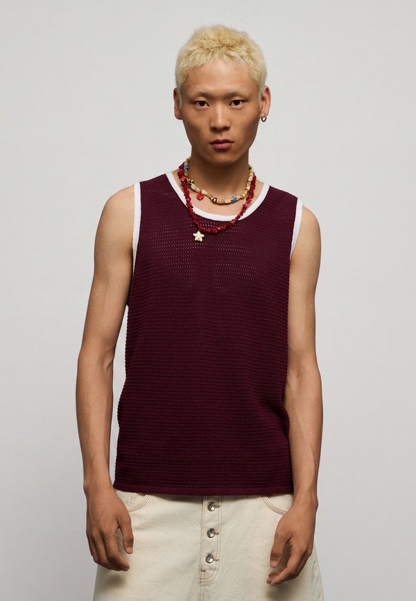 Bershka CONTRAST MESH - VEST TOP - Top - bordeaux