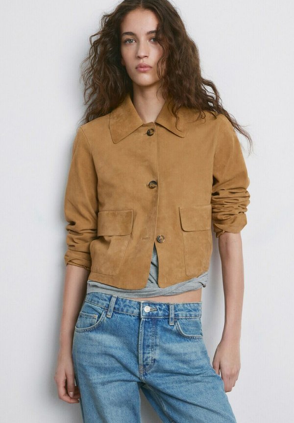 Mango Leather jacket - ochre