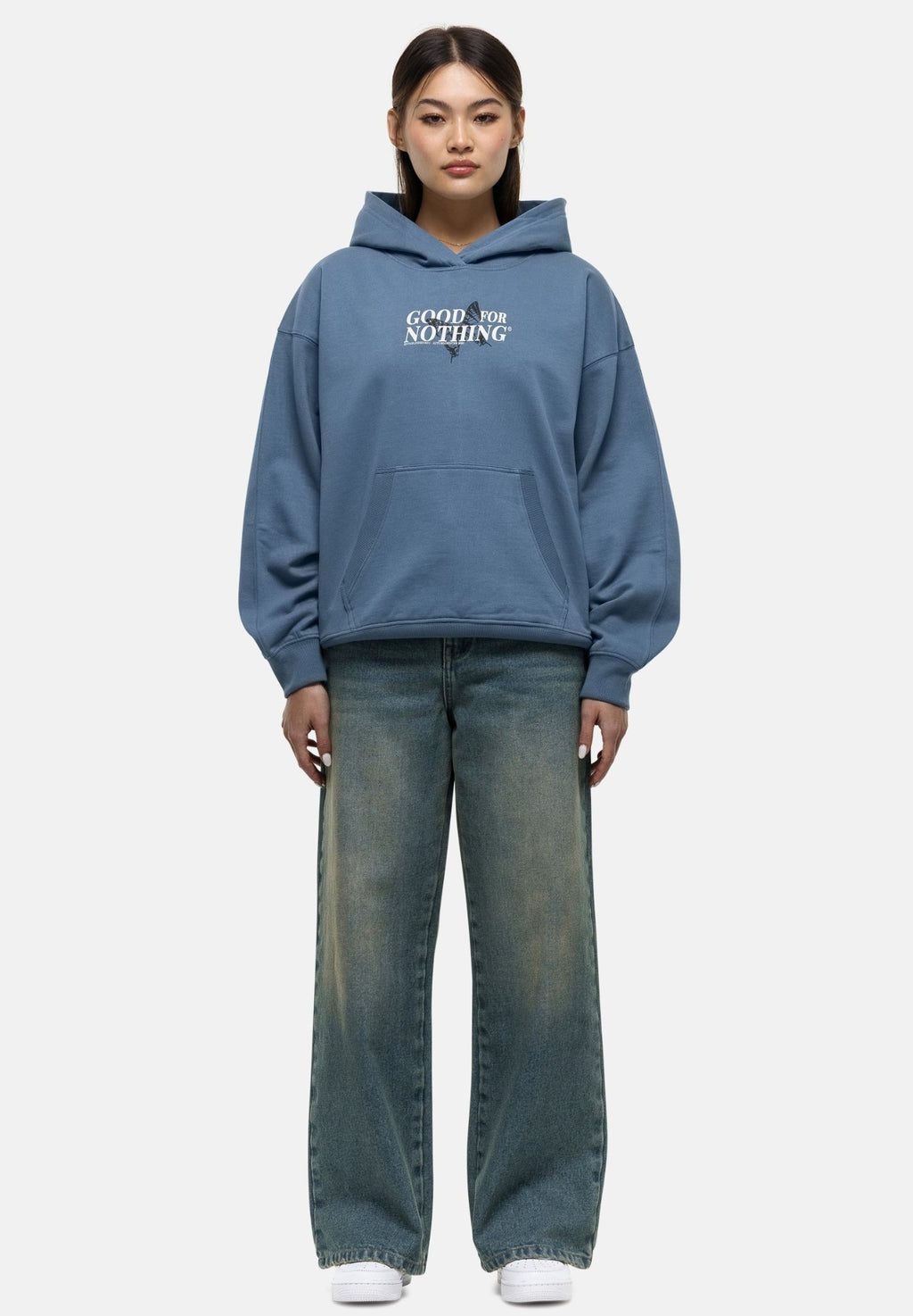 Good For Nothing SPECKLED COLLAGE AEGEAN BLUE OVERSIZED HOODIE