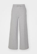 Graue weit geschnittene Hose aus einem weichen Baumwollgemisch, mit einem elastischen Bund und Zugband sowie dezenten seitlichen Nähten.
