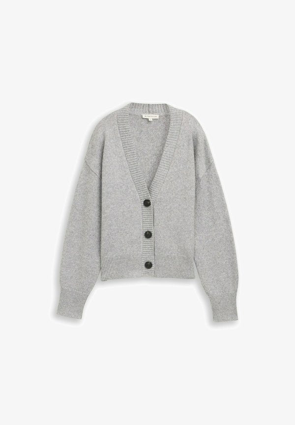 TOM TAILOR MIT V-AUSSCHNITT - Cardigan - medium silver grey melange