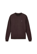 Dunkelbrauner Sweatshirt aus weichem Stoff, mit rundem Halsausschnitt, langen Ärmeln und einem kleinen gestickten Logo auf der Brust.