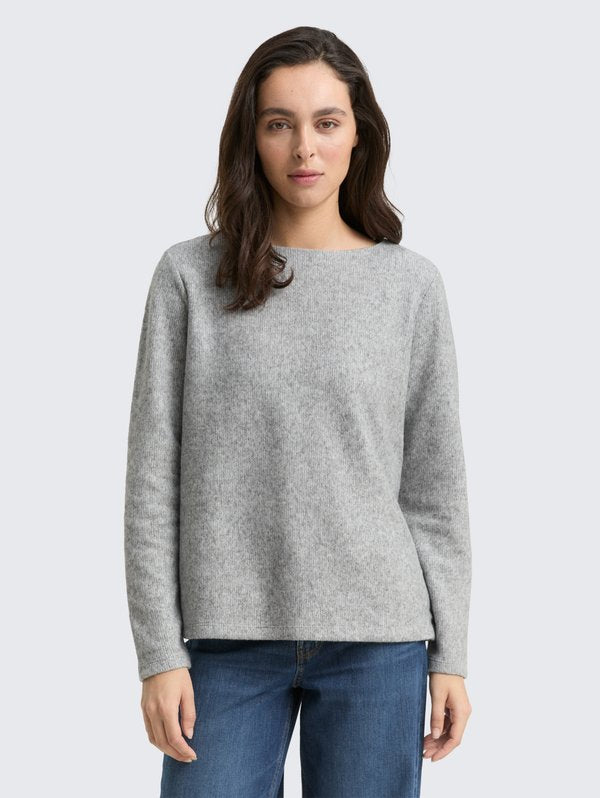 TOM TAILOR GERIPPTES  - Jumper - medium silver grey melange