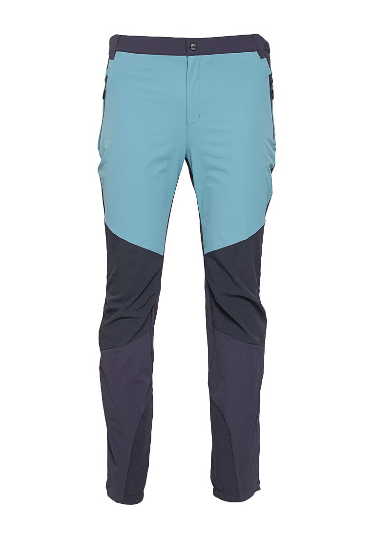 Leichte, wasserabweisende Hose mit einem blauen oberen Abschnitt und dunkelblauen Akzenten, mit Reißverschlusstaschen und taillierter Passform.