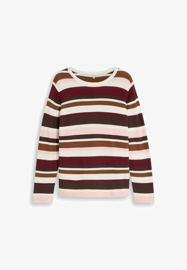TOM TAILOR Jumper - camel brown red stripe