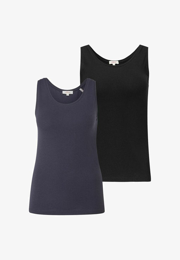 s.Oliver DAMEN TOP BREITE TRÄGER RUNDER AUSSCHNITT BASIC 2ER PACK - Top - schwarz navy