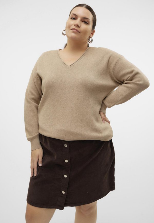 Vero Moda Curve VMCGOLD ROLL LONG VNECK  - Jumper - silver mink