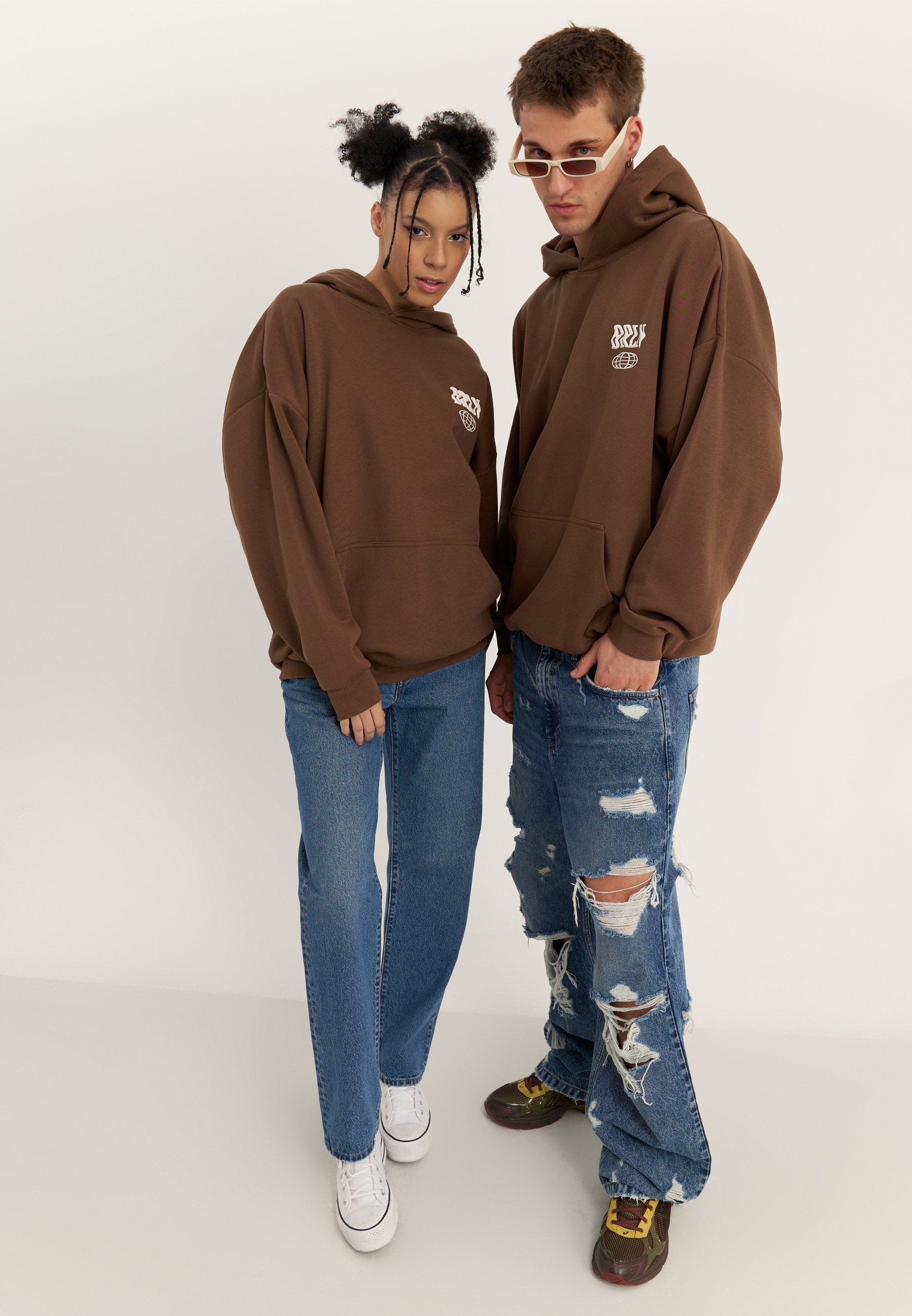 YOURTURN UNISEX OVERSIZED FIT DISTORTED PRINT HOODIE