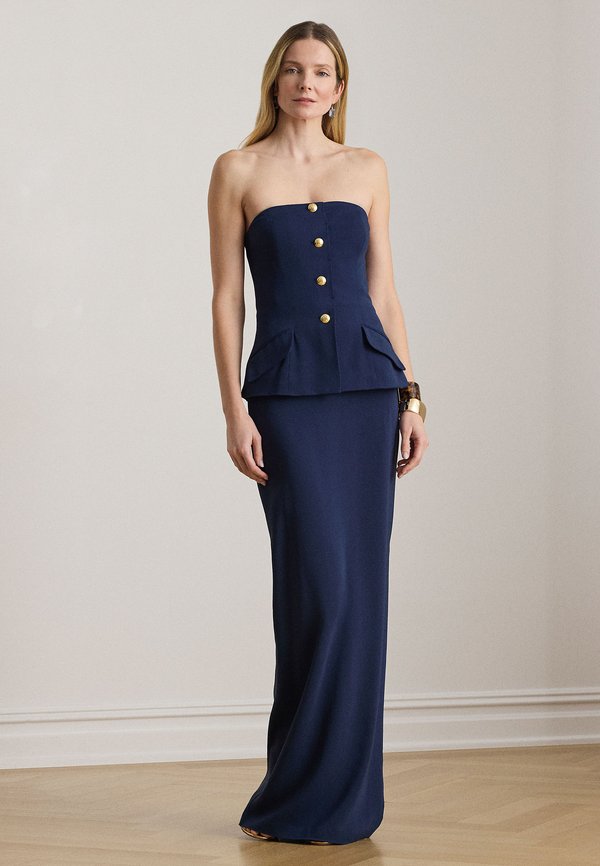 Lauren Ralph Lauren BUTTON-TRIM STRETCH CADY STRAPLESS GOWN