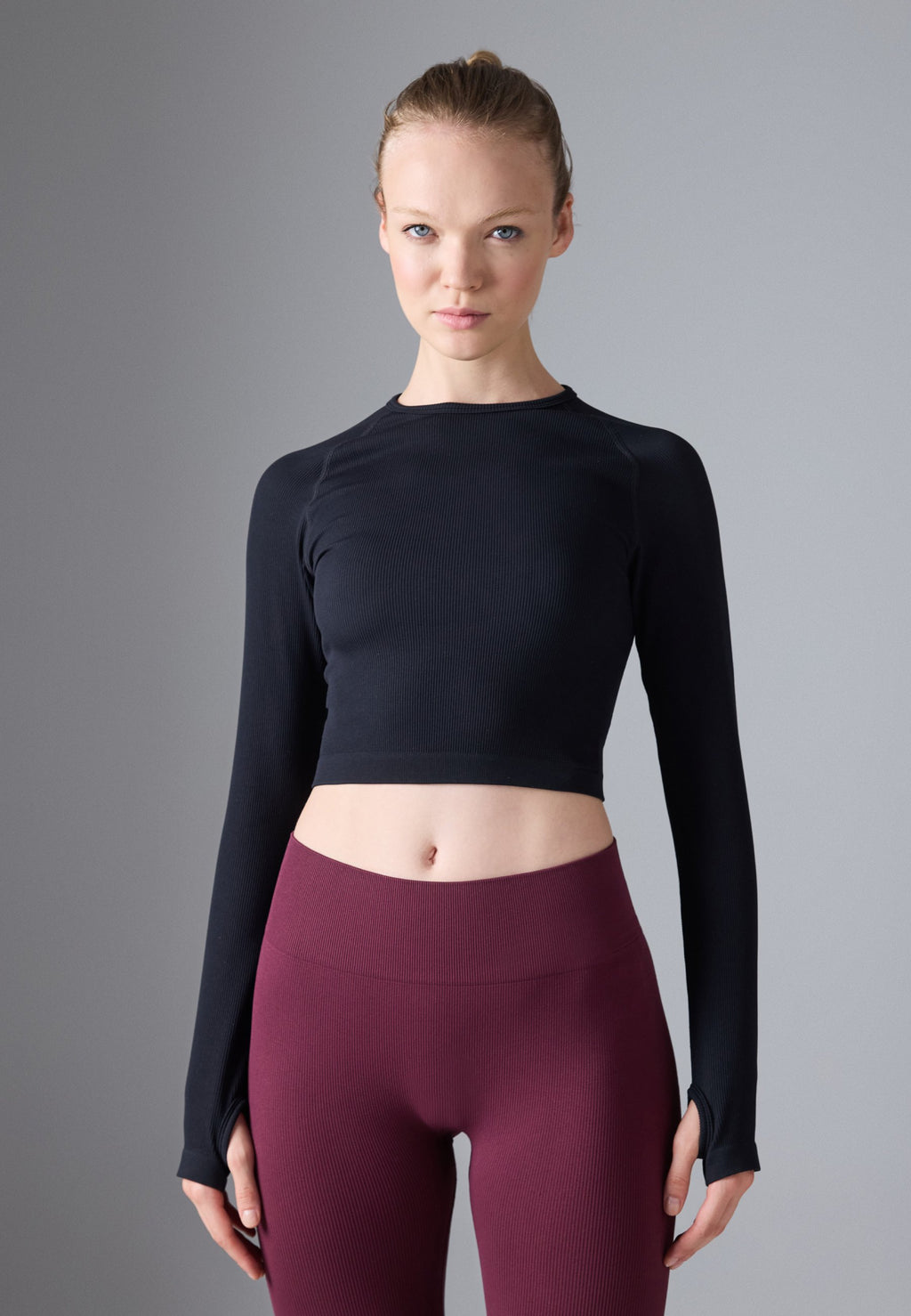 Even&Odd active CROPPED LONG SLEEVE FINE RIB SEAMLESS TOP