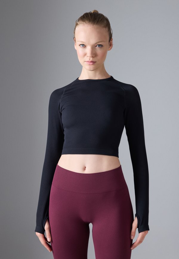 Even&Odd active CROPPED LONG SLEEVE FINE RIB SEAMLESS TOP