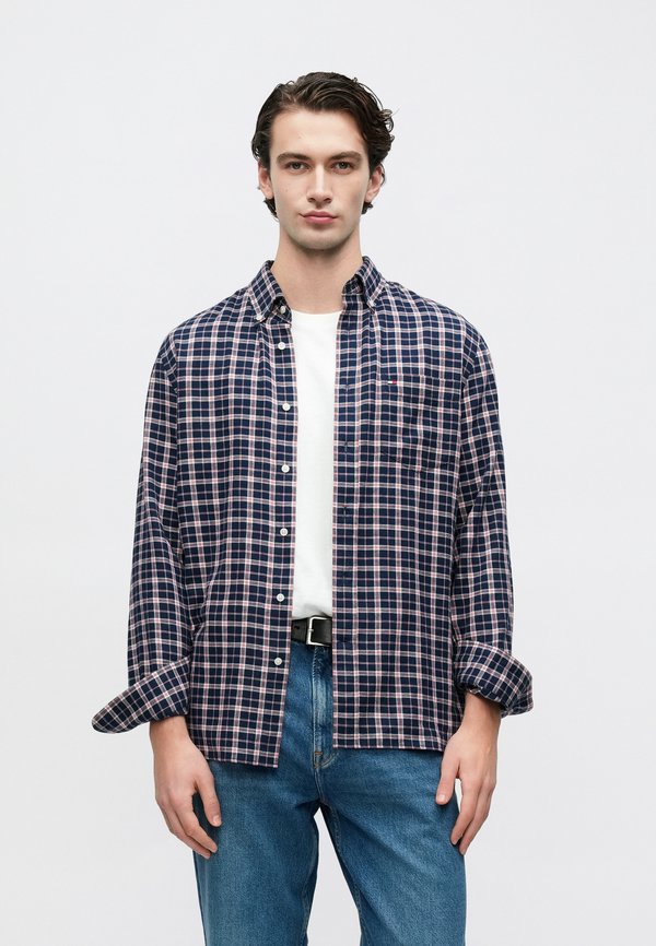 Tommy Hilfiger REGULAR FIT CHECK SHIRT WITH LINEN - Shirt - navy