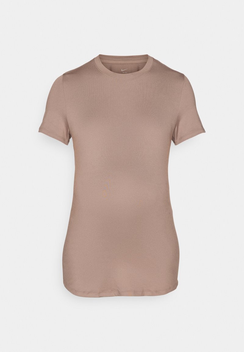 T-Shirt mit kurzen Ärmeln und rundem Ausschnitt in einem hellbraunen Farbton. Hergestellt aus einem glatten, elastischen Stoff ohne Muster oder sichtbare Verzierungen.