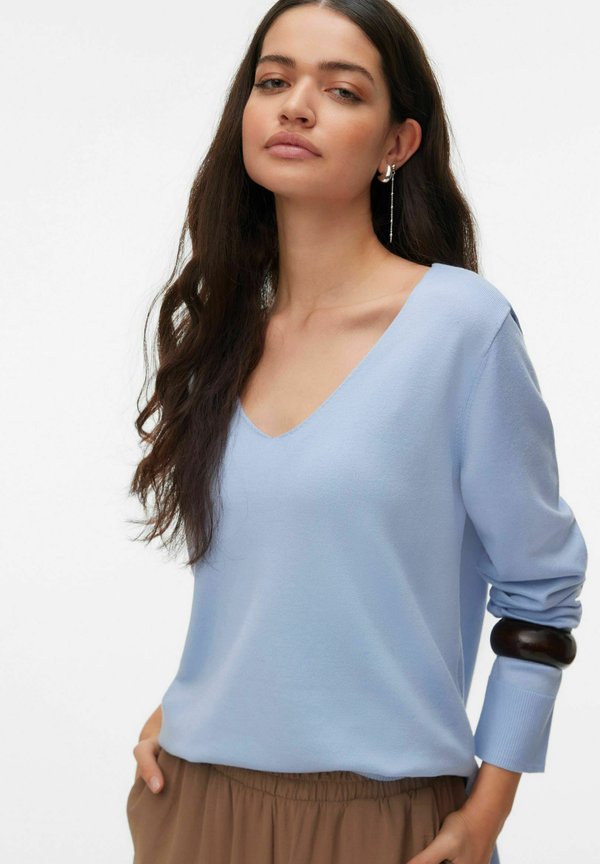 Vero Moda VMSILJE LS V-NECK PULLOVER GA NOOS - Jumper - brunnera blue