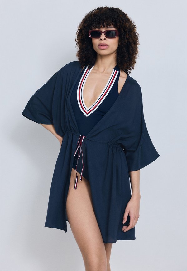 Tommy Hilfiger KAFTAN MINI COVER-UP DRESS - Beach accessory - dark night navy