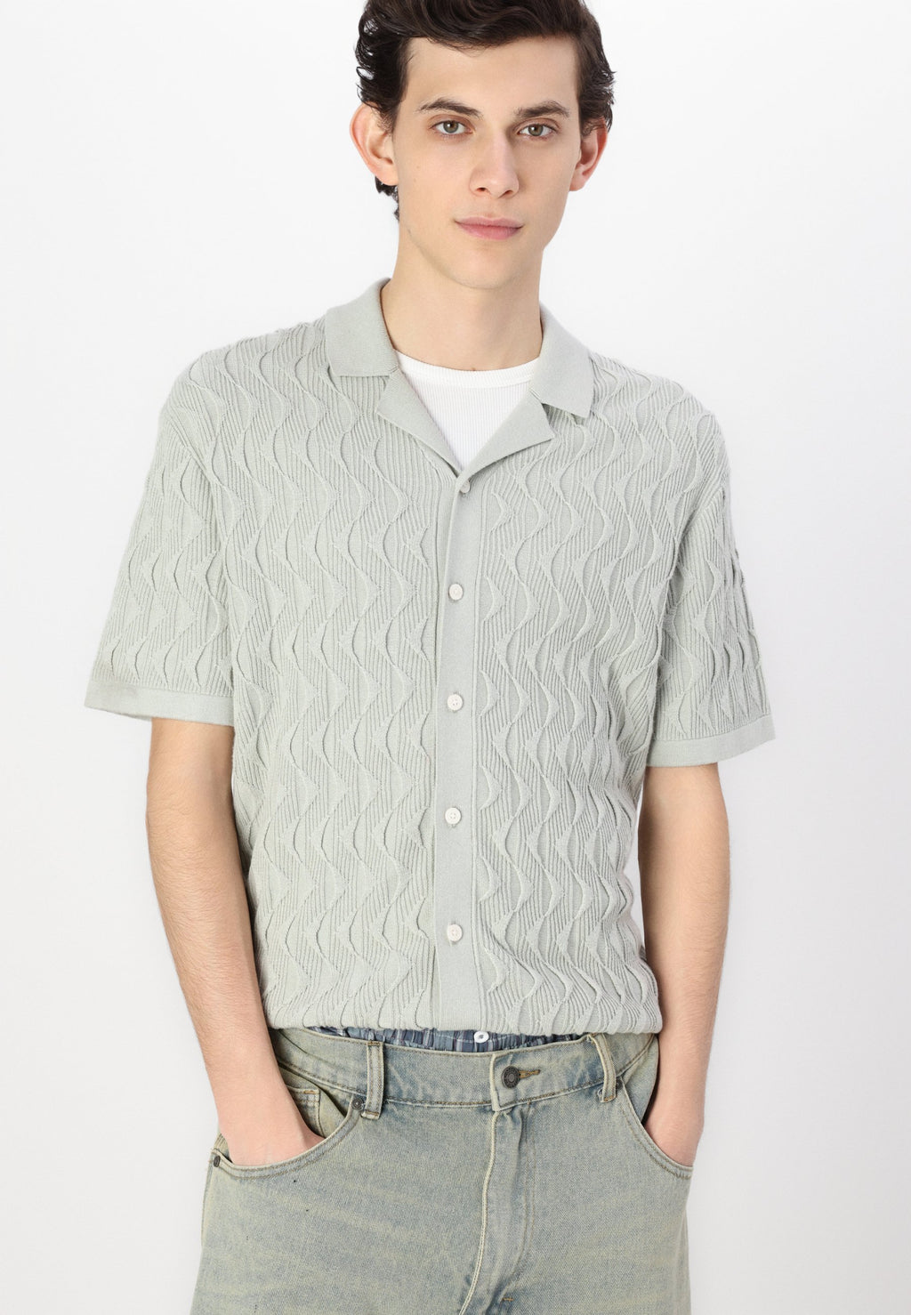 Abercrombie & Fitch Geometric Stitch Button-Through Sweater Polo