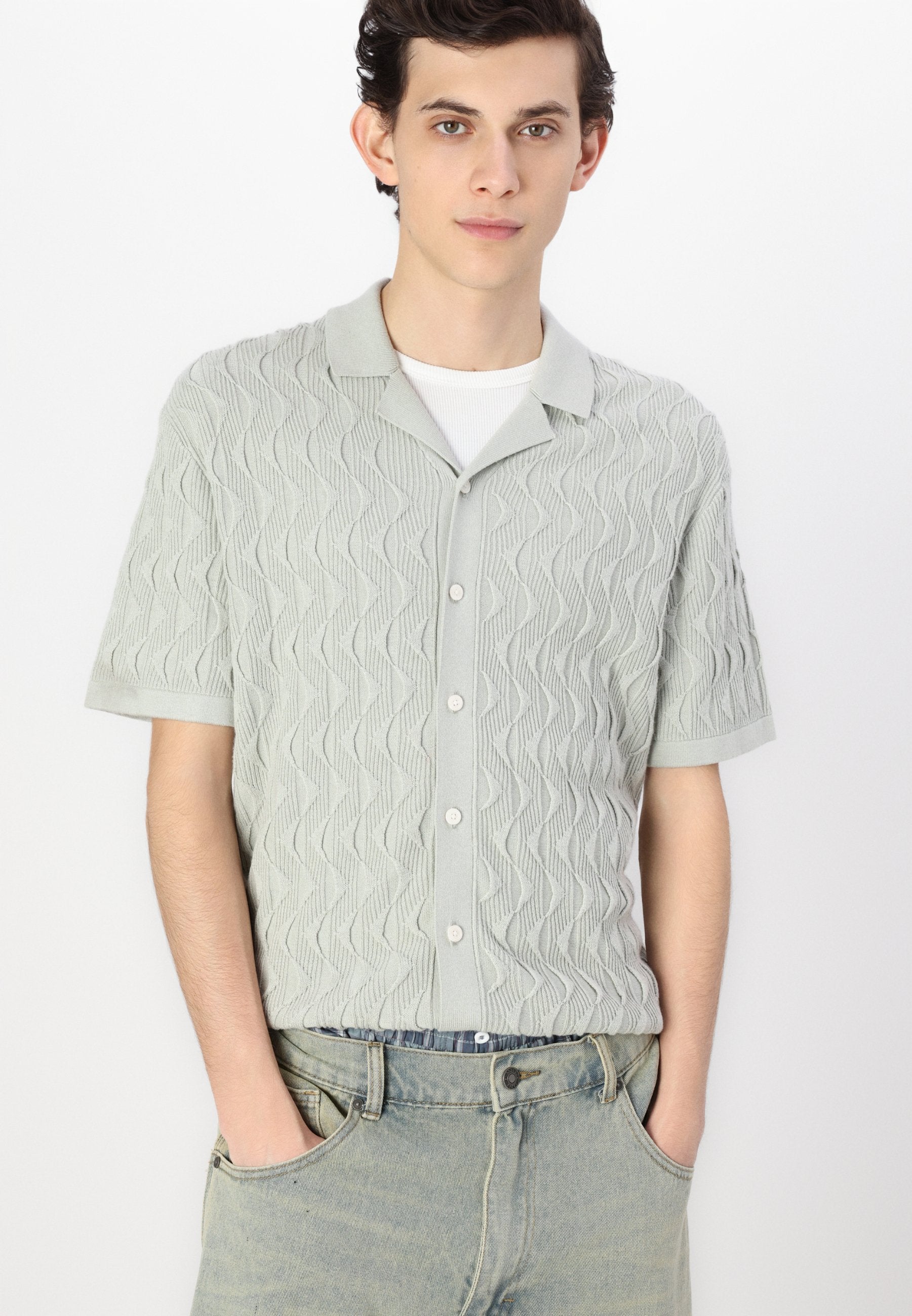 Abercrombie & Fitch Geometric Stitch Button-Through Sweater Polo