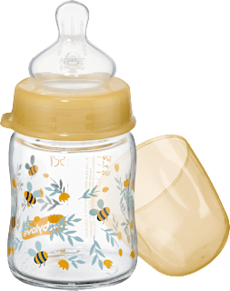 Babyflasche aus Glas Weithals 120 ml, gelb babylove