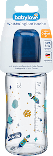 Babyflasche Weithals aus Glas, blau, von Geburt an, 240 ml babylove